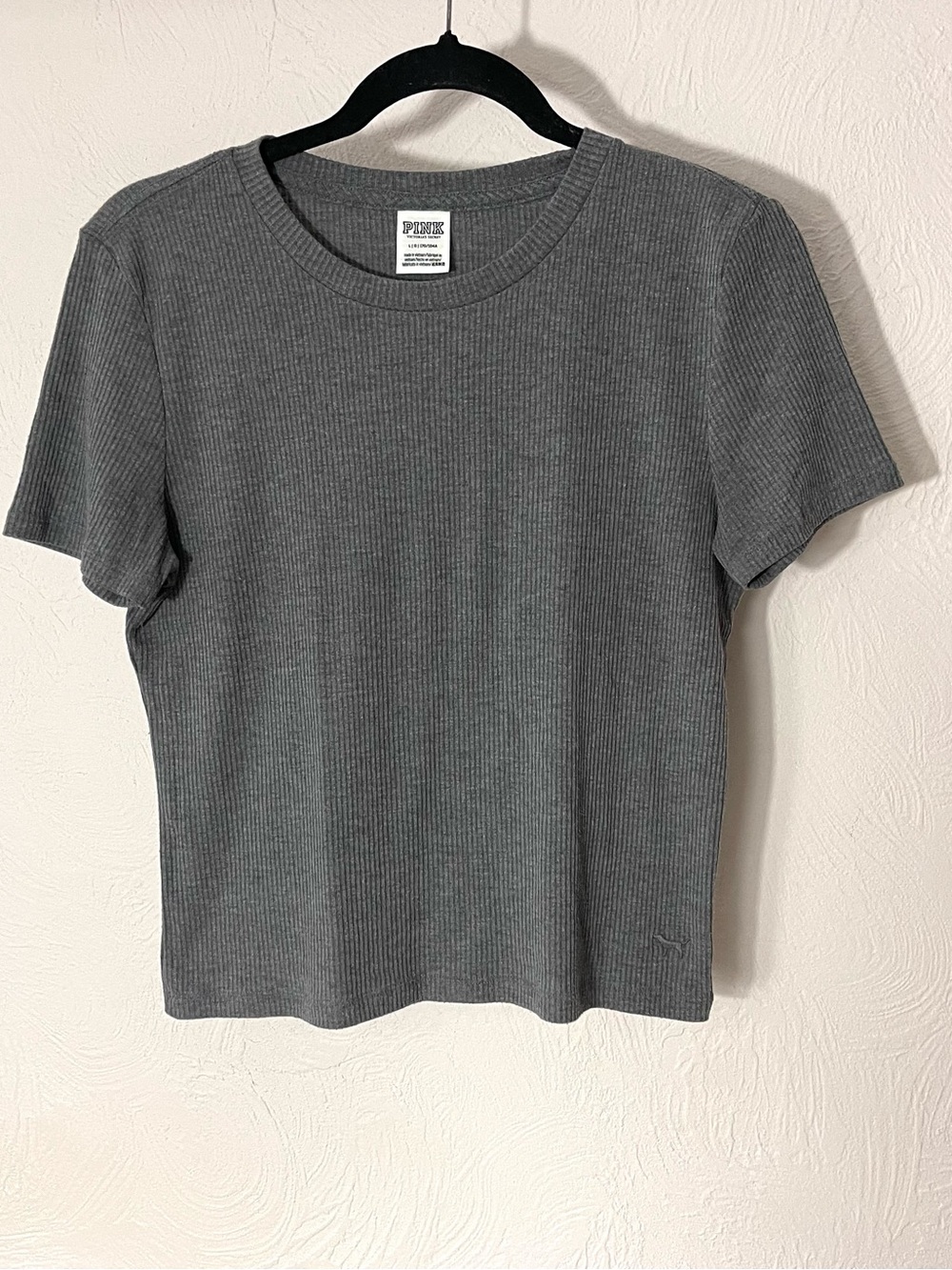 PINK Victoria's Secret Charcoal Ribbed Short Sleeve Tee